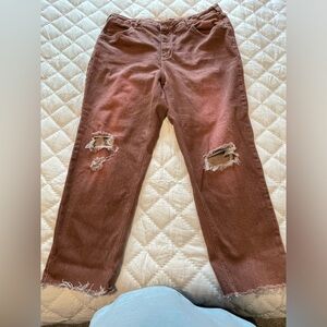 Anthropologie Pilcro Vintage Straight distressed jeans, brick red, size 18W